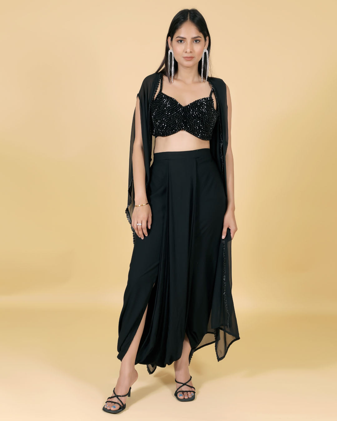 Black 3 piece set with handwork pearl blouse