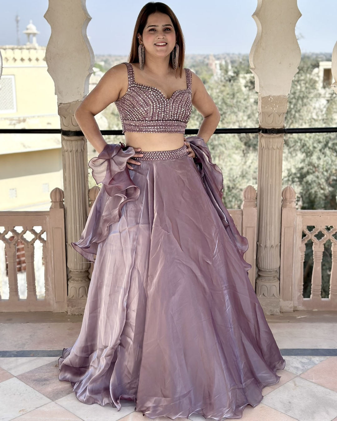 Mauve Tissue Lahenga set (pack of 3)