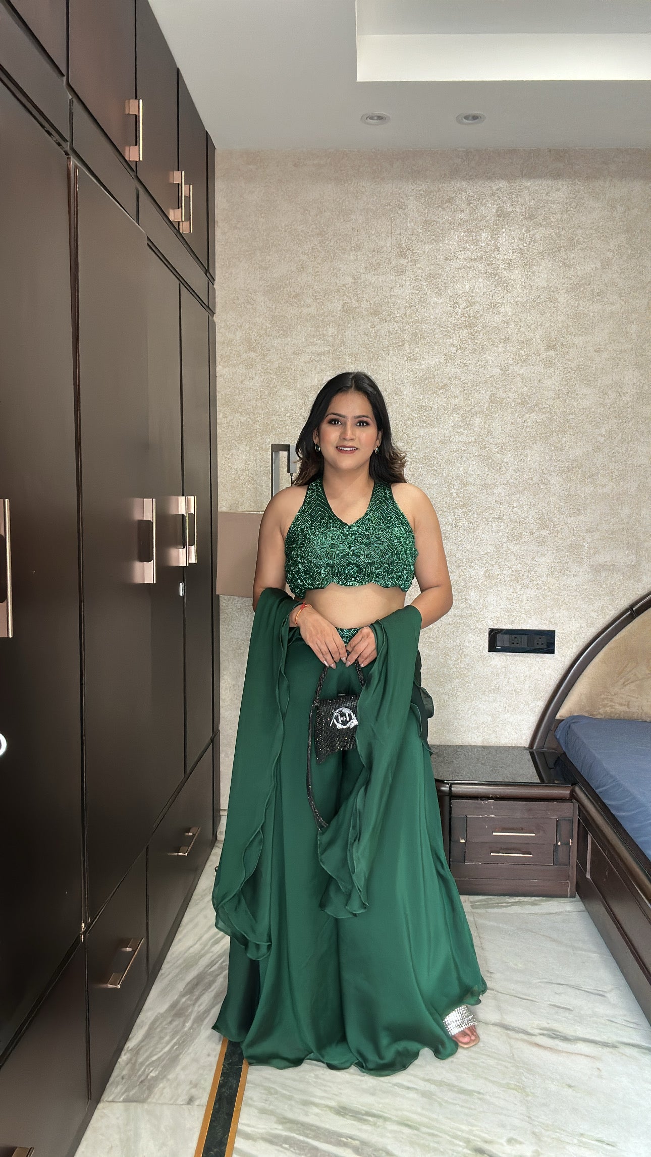 Green Sharara Backless Set