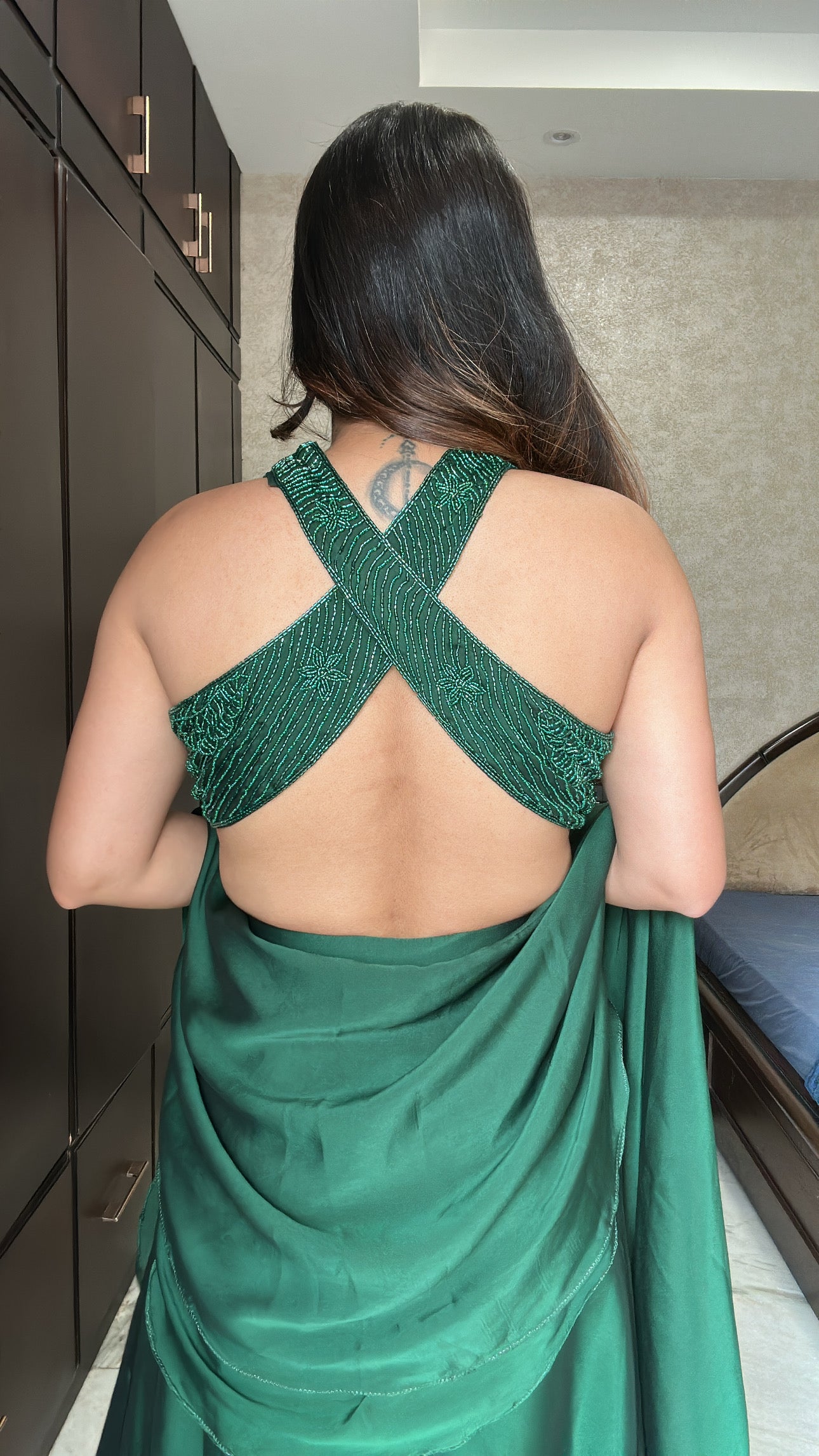 Green Sharara Backless Set
