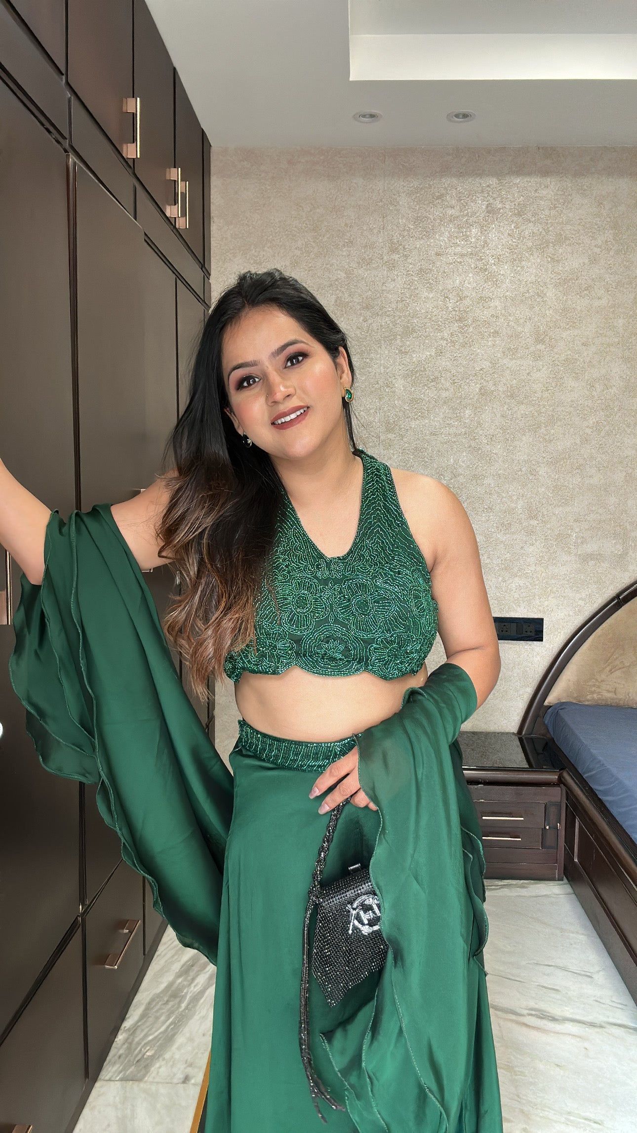 Green Sharara Backless Set