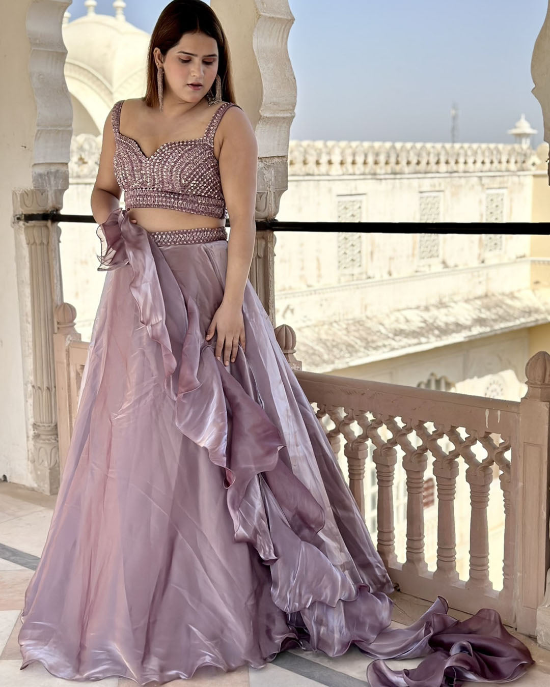 Mauve Tissue Lahenga set (pack of 3)