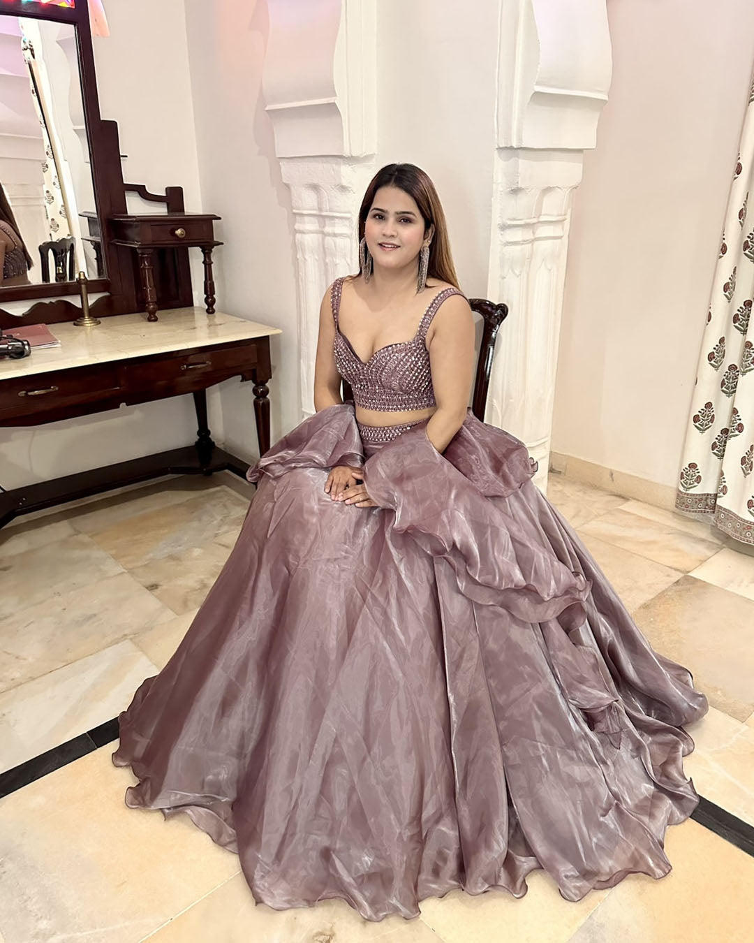 Mauve Tissue Lahenga set (pack of 3)