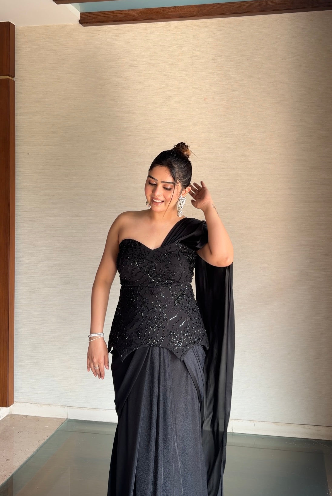 Black Peplum Corset Saree