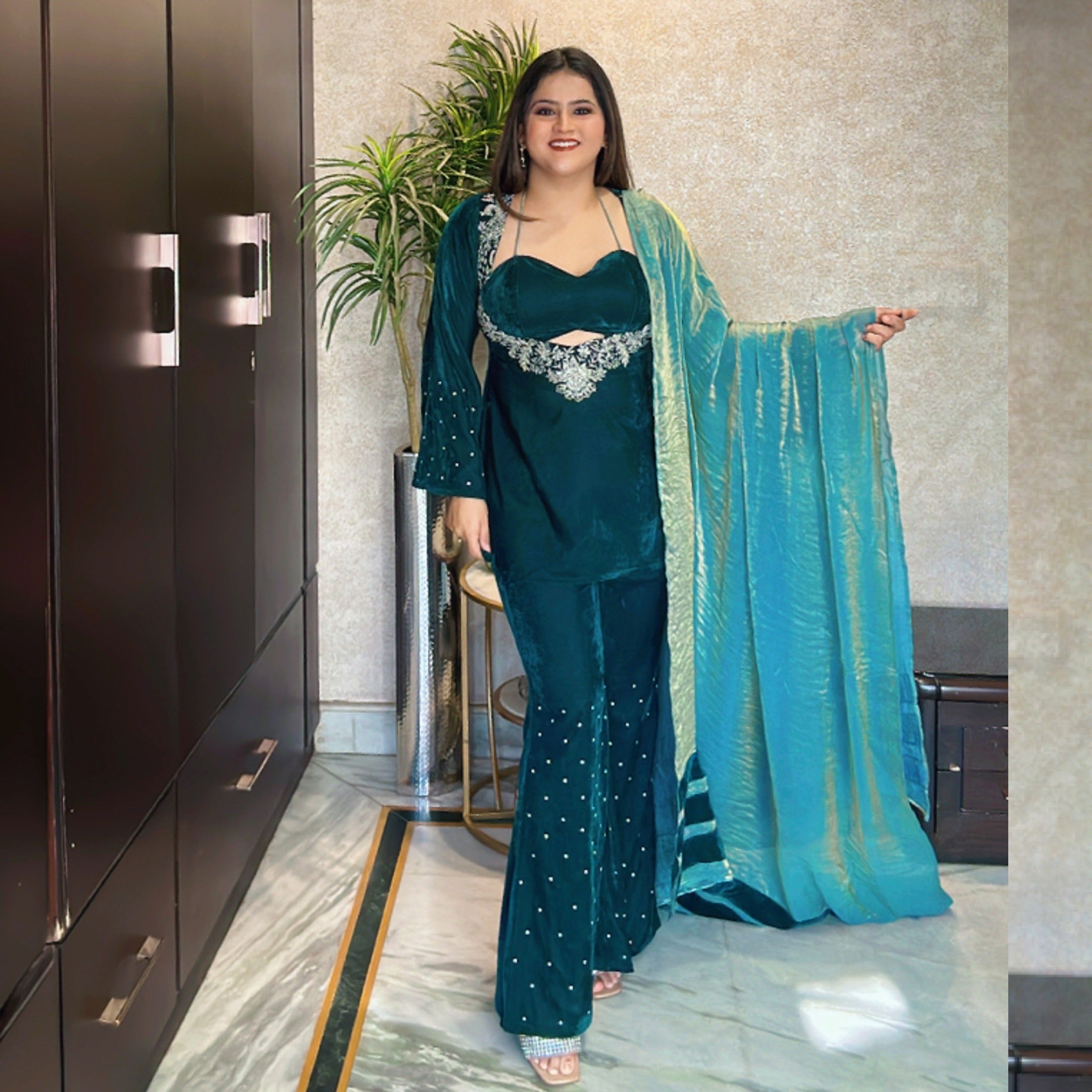 Teal Velvet Three-piece set