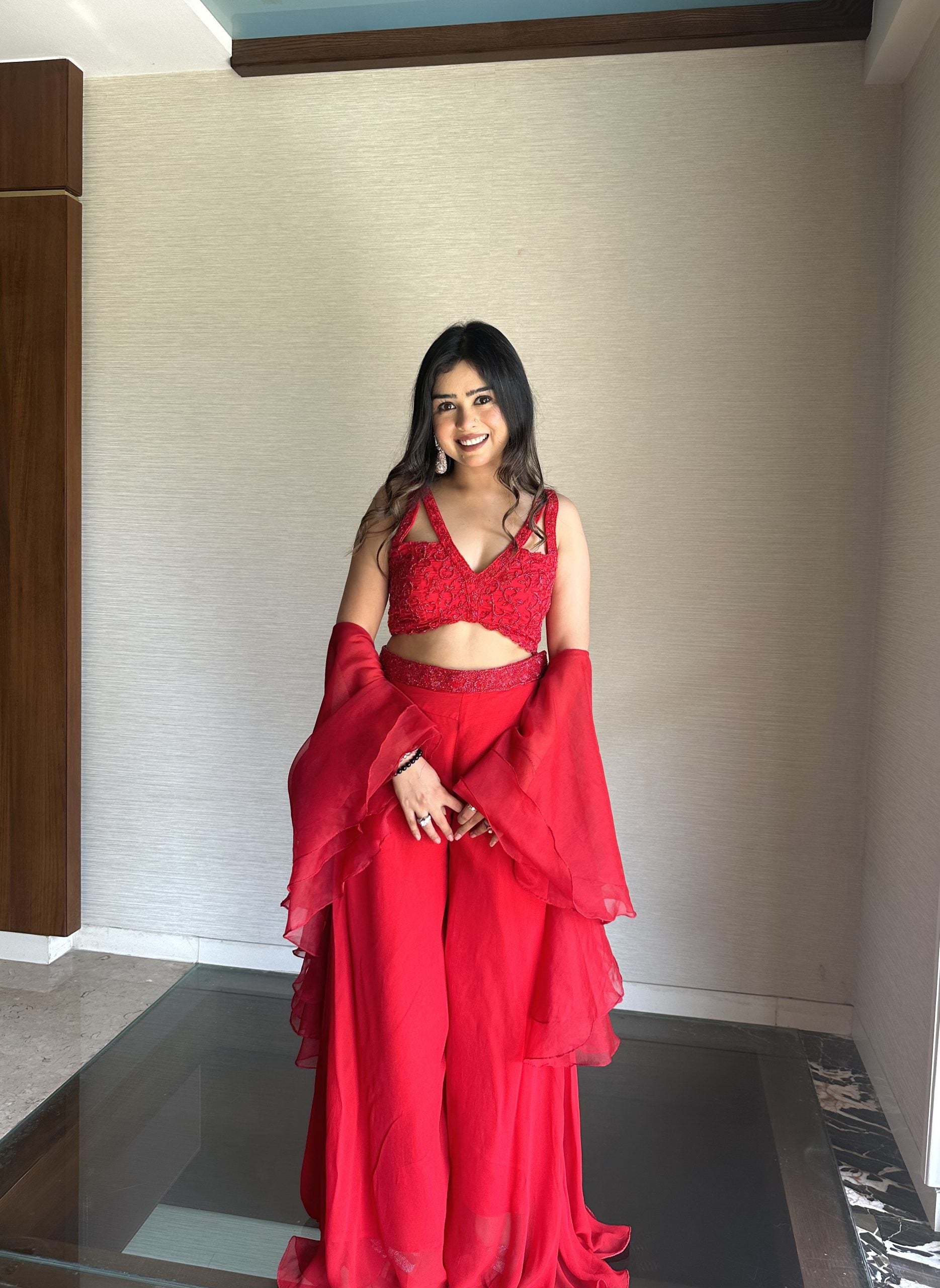 Red Sharara Set