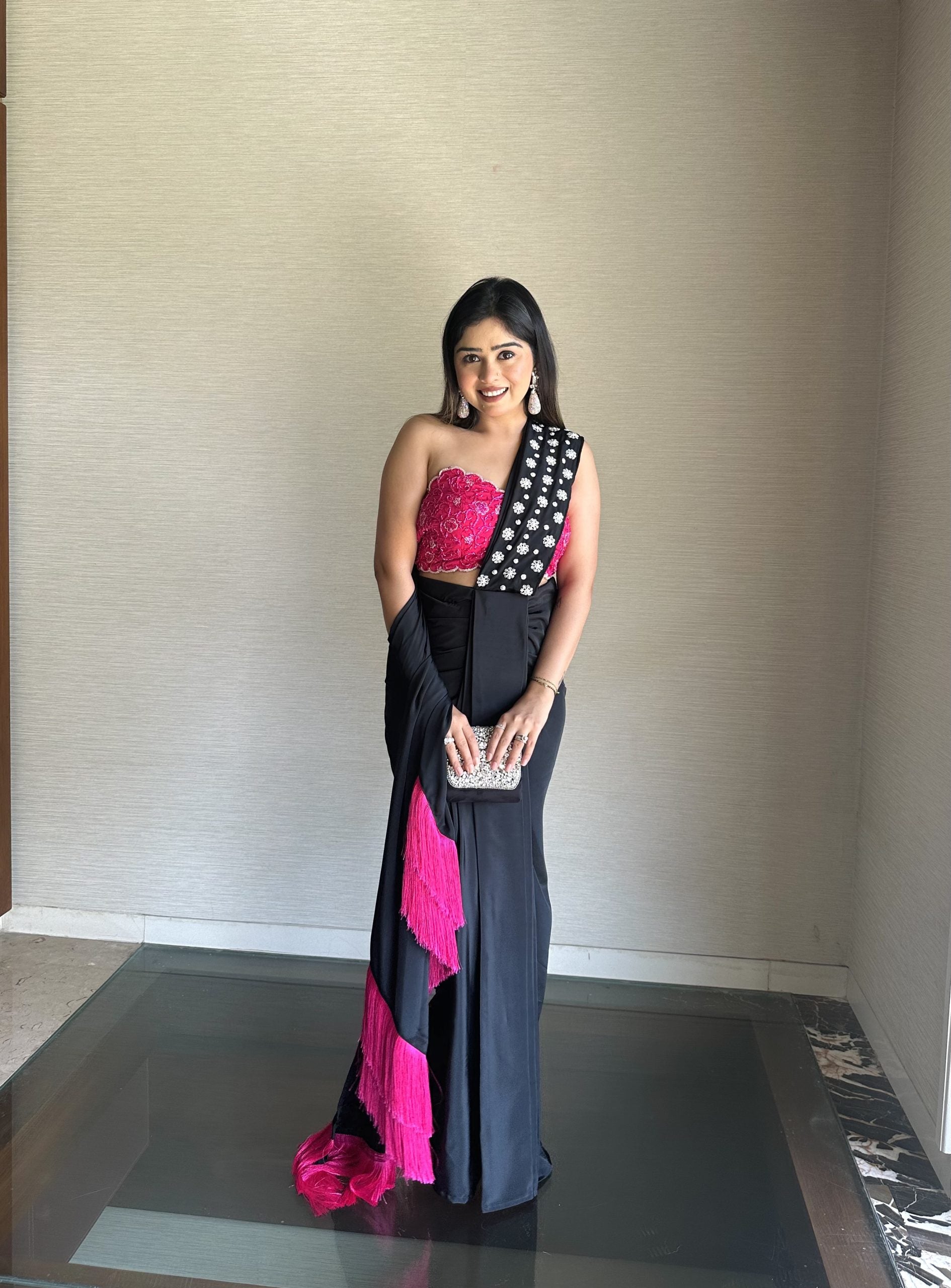 Black Pink Fringes Drape