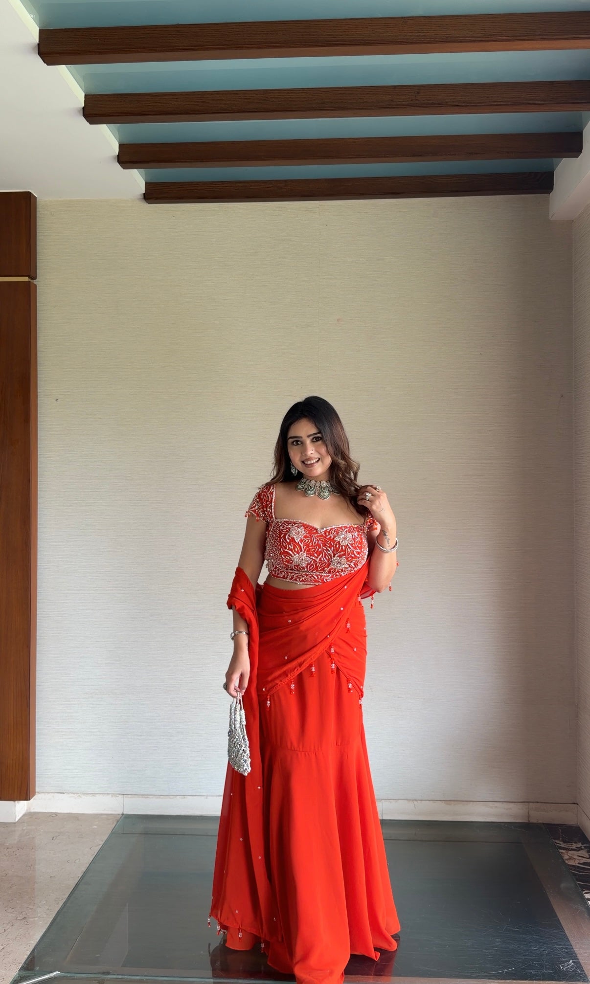 Orange Cut-out Saree
