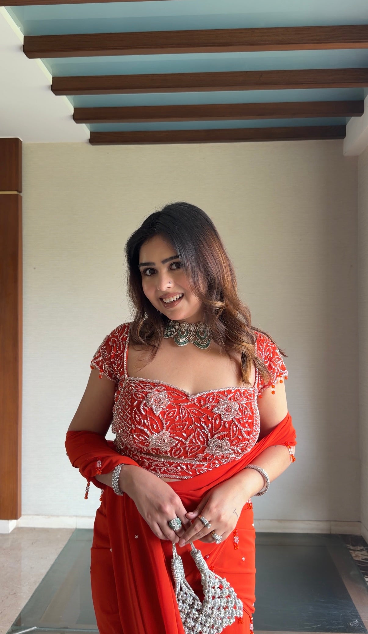 Orange Cut-out Saree