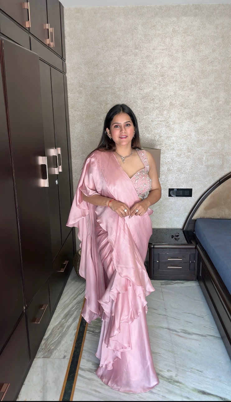 Pink Ruffle Saree