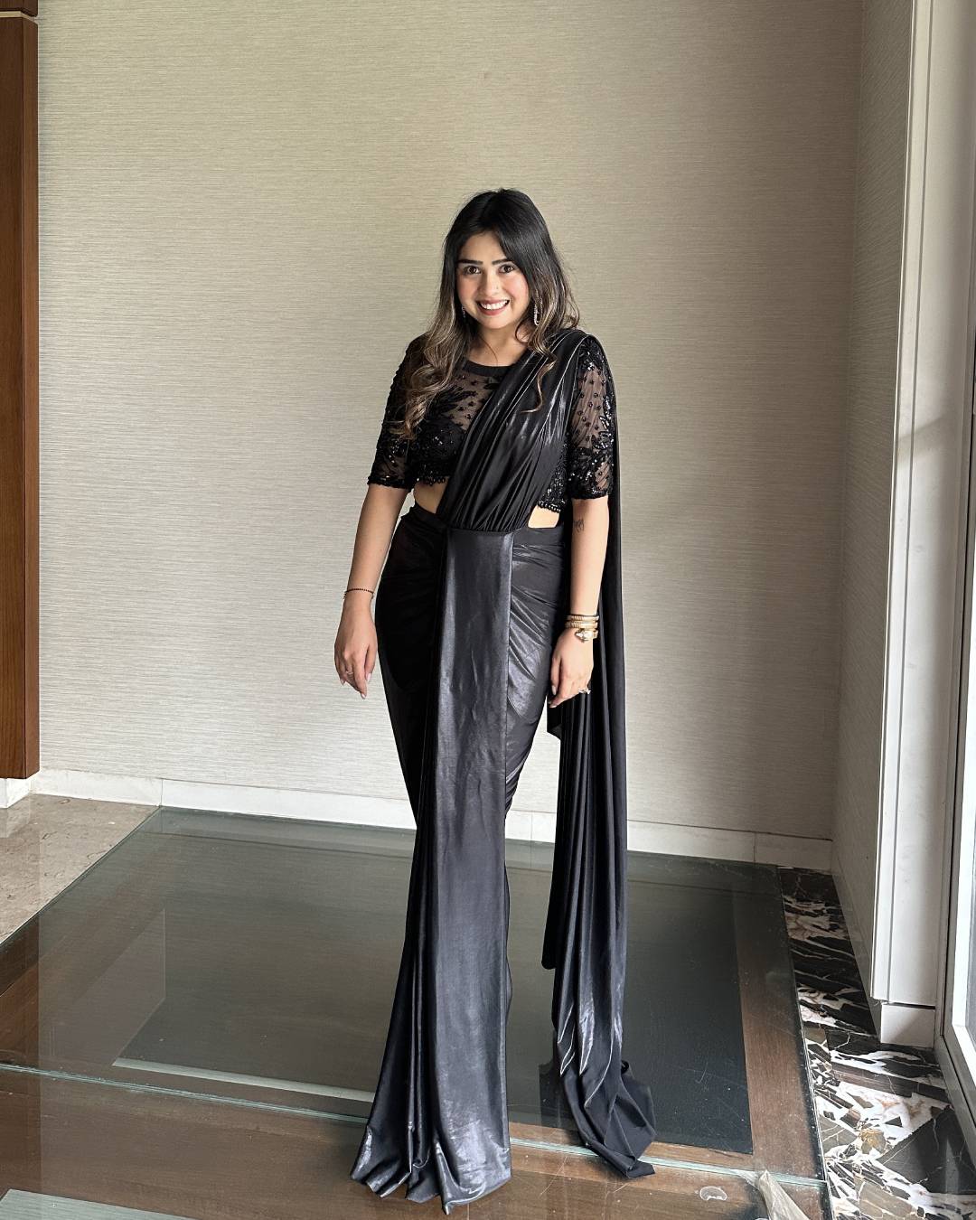 Black Lycra Handwork Saree