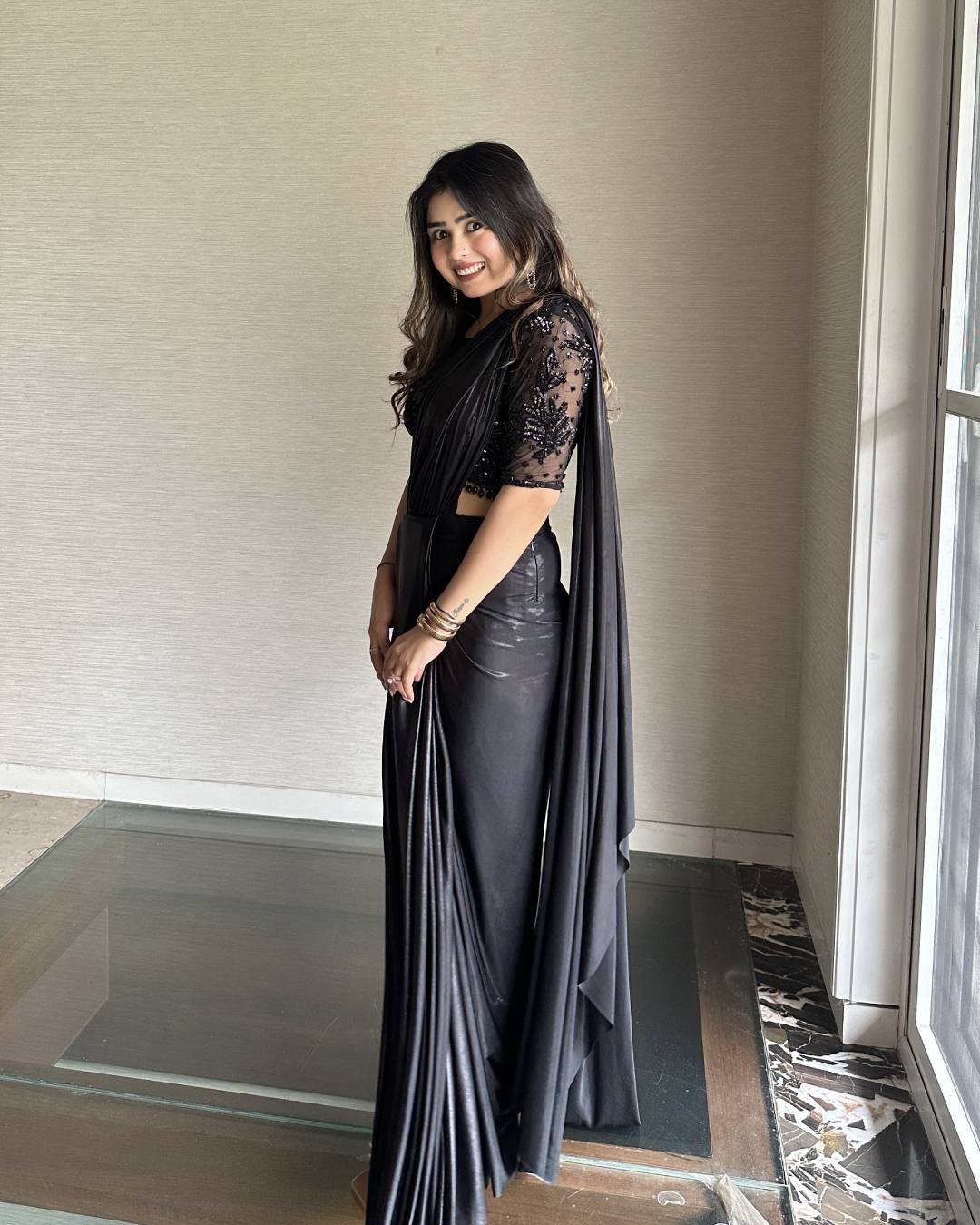 Black Lycra Handwork Saree