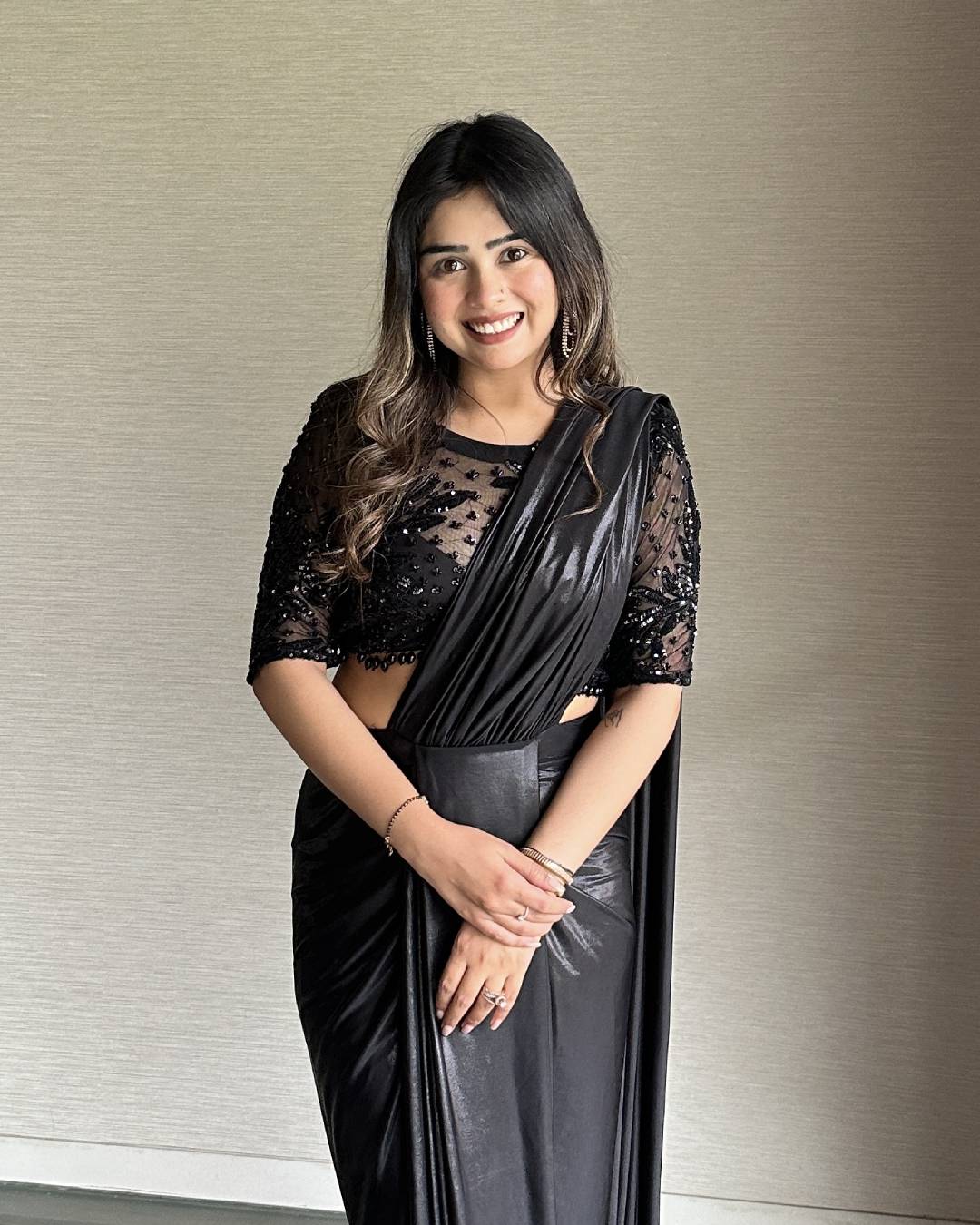 Black Lycra Handwork Saree