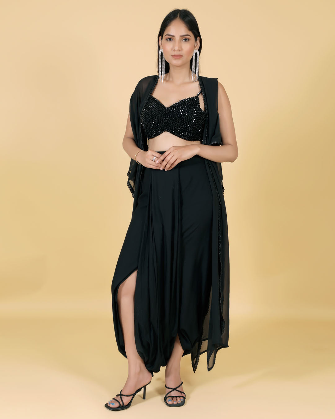 Black 3 piece set with handwork pearl blouse