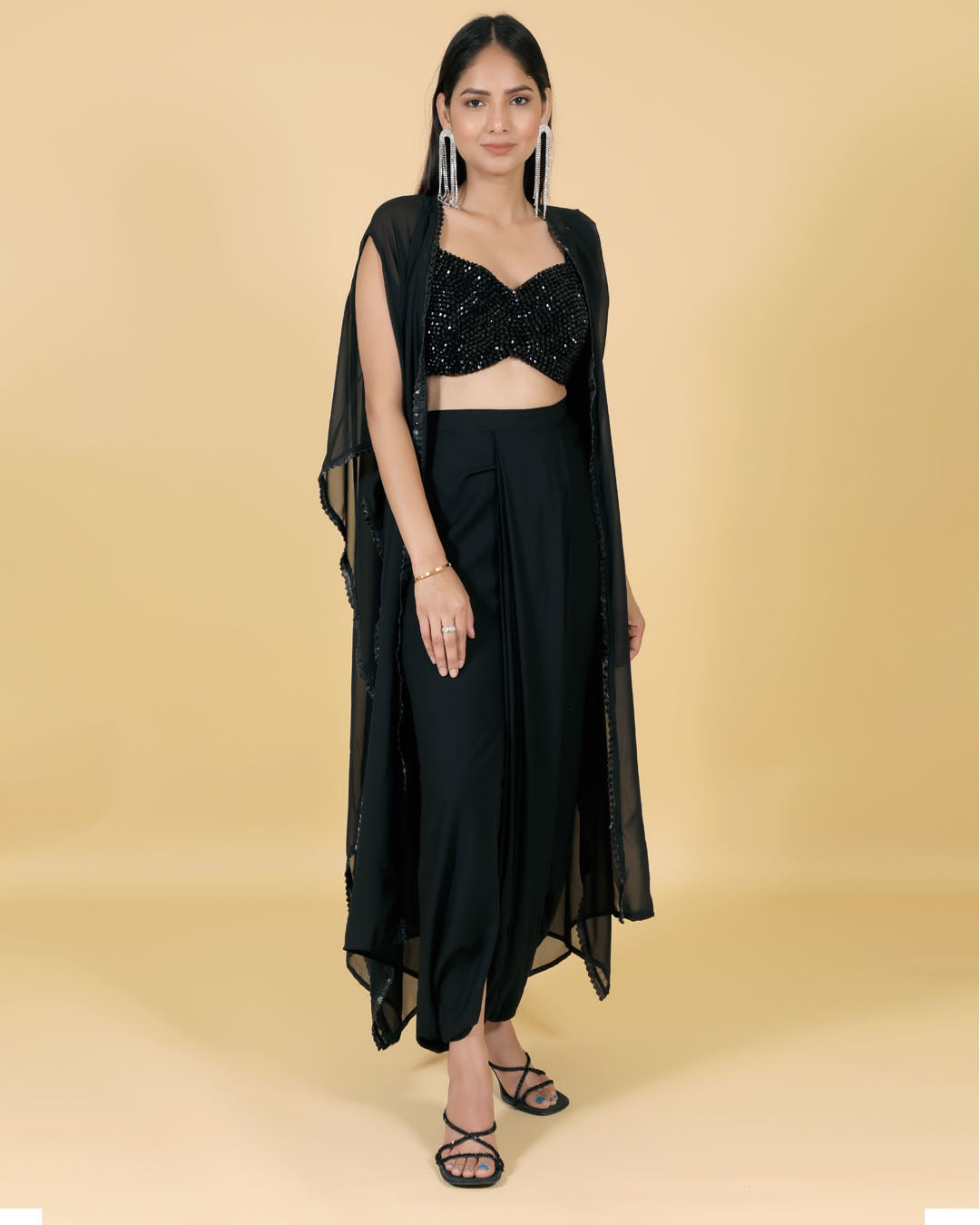 Black 3 piece set with handwork pearl blouse