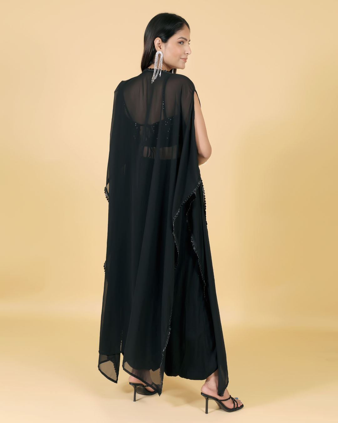 Black 3 piece set with handwork pearl blouse