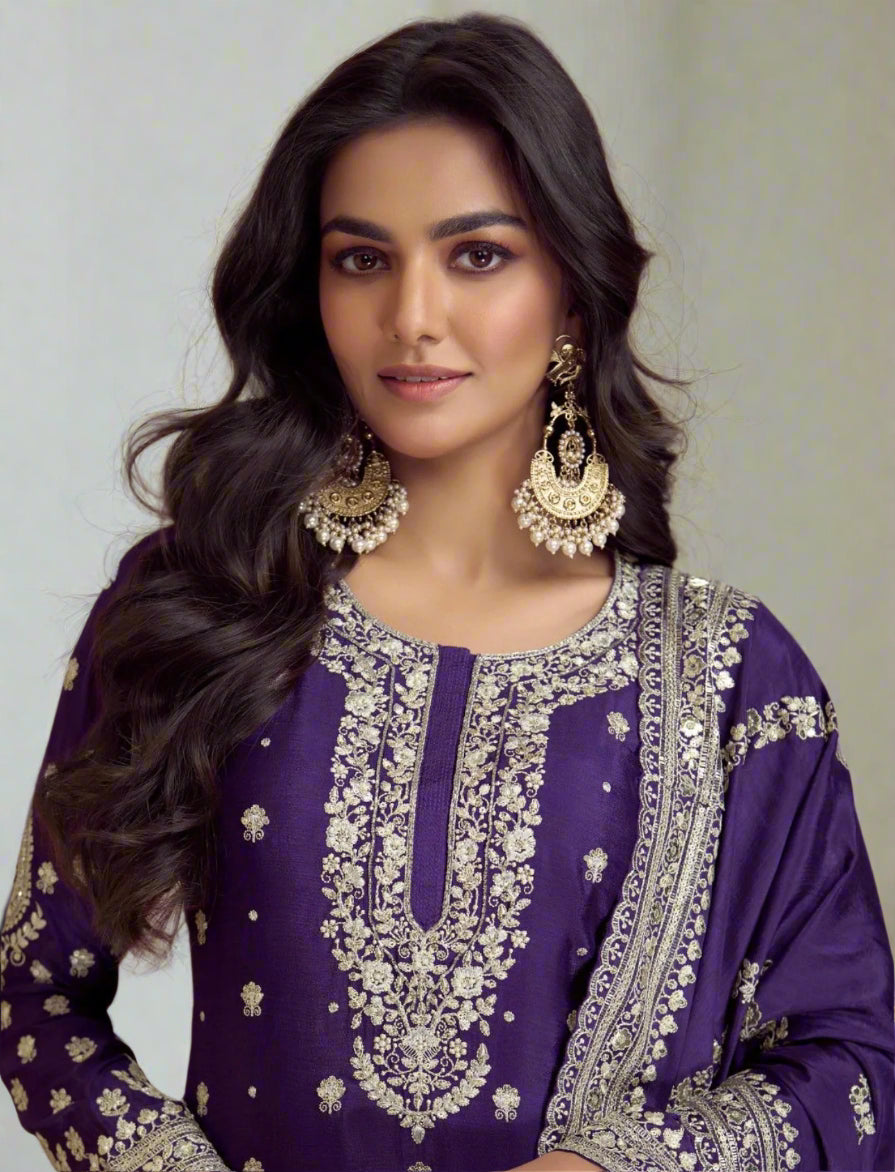 Purple Zari Plazzo Set