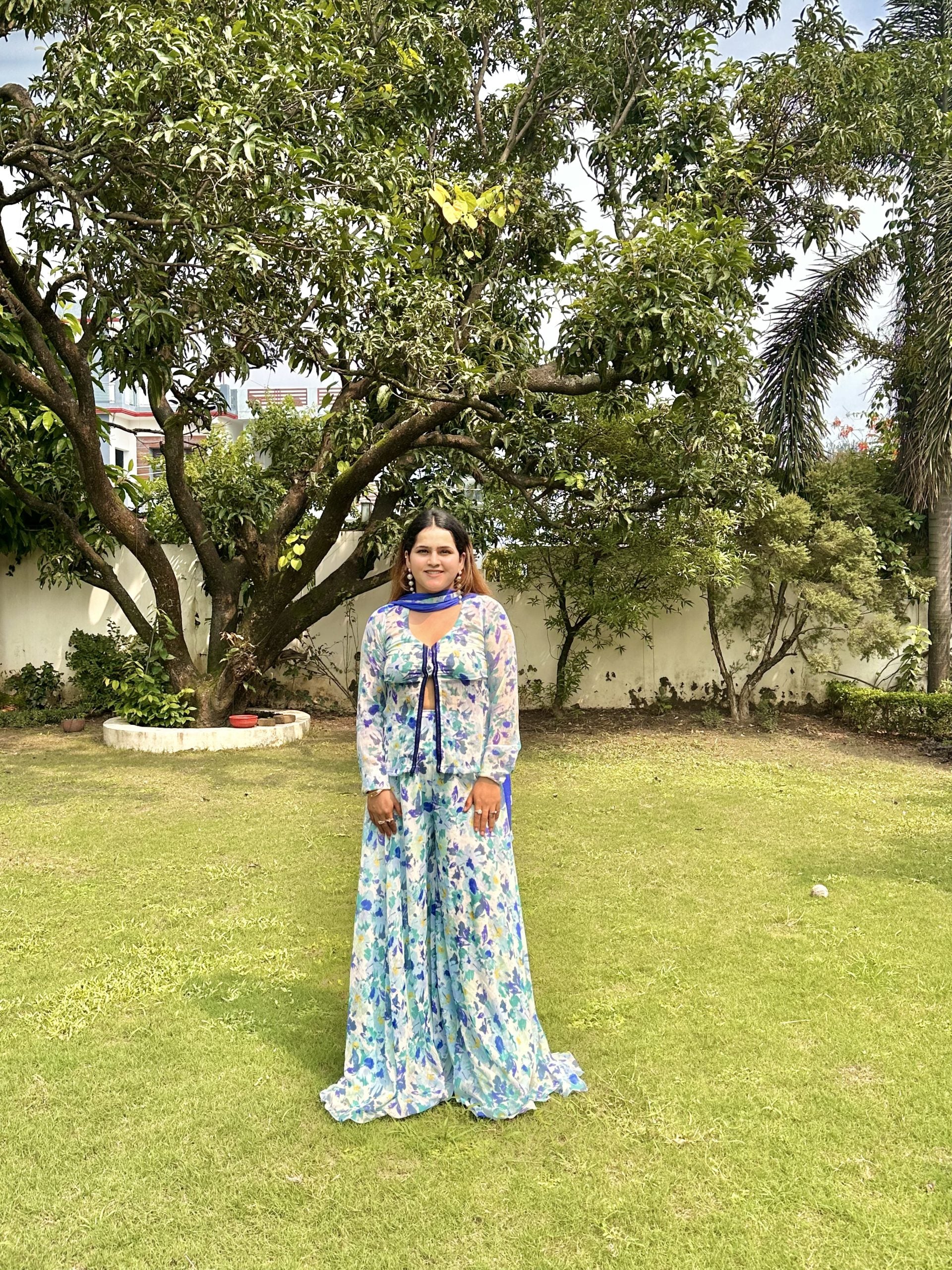 Light Blue Slit Sharara Set