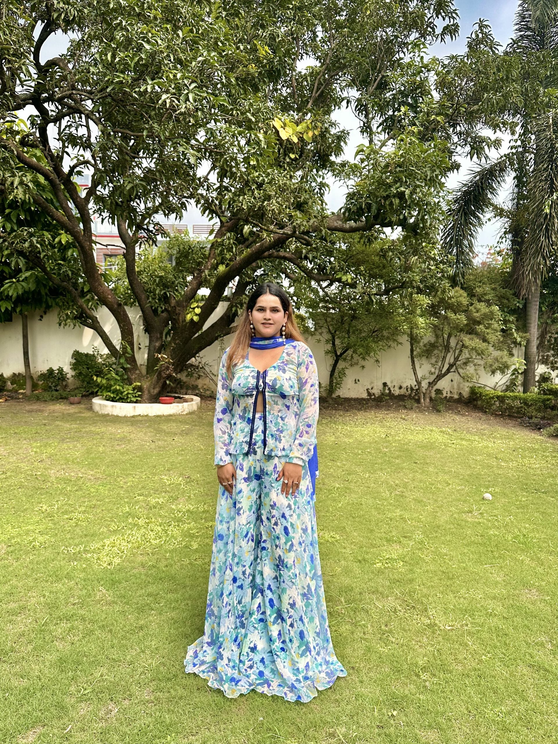 Light Blue Slit Sharara Set