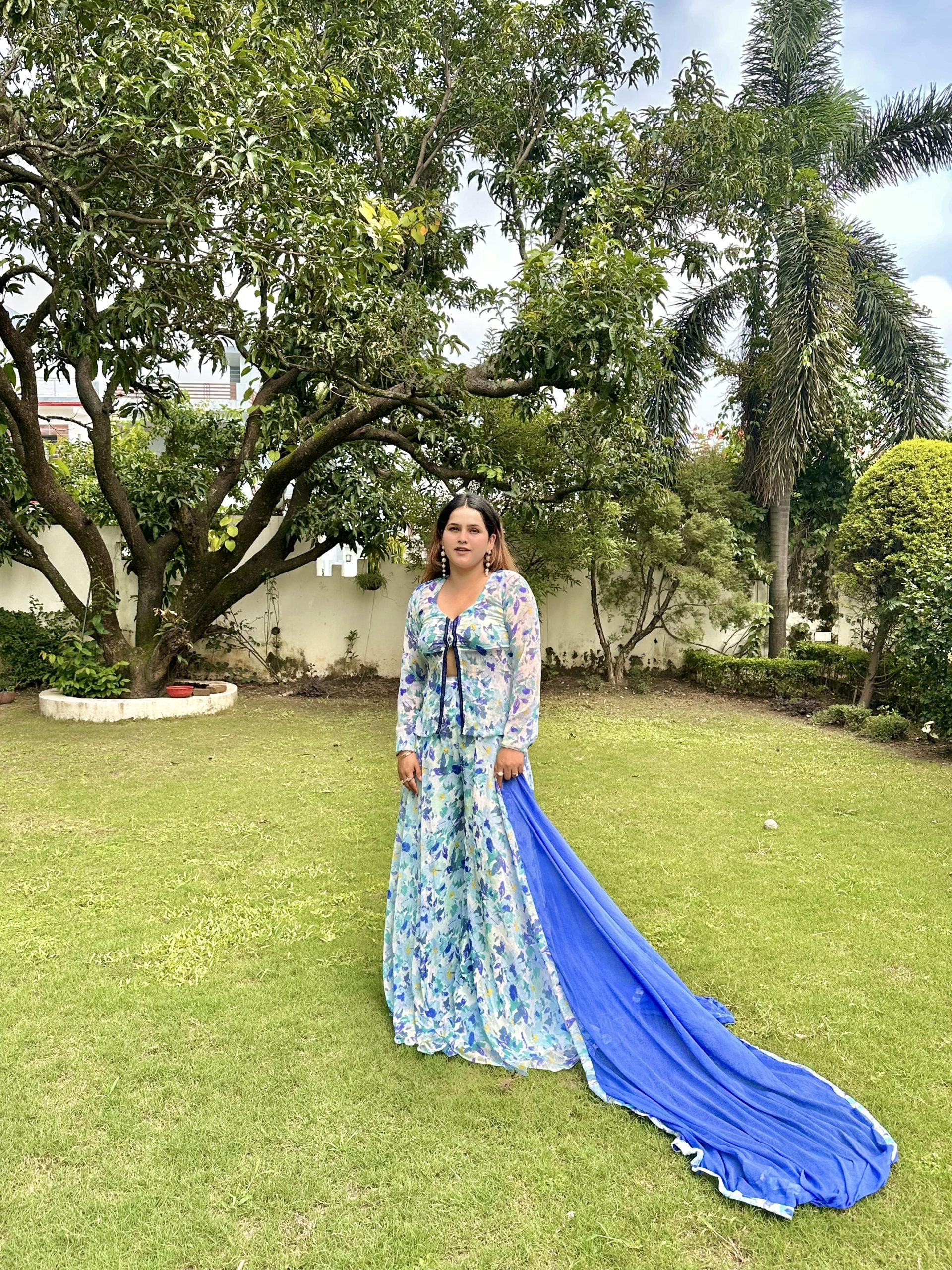 Light Blue Slit Sharara Set