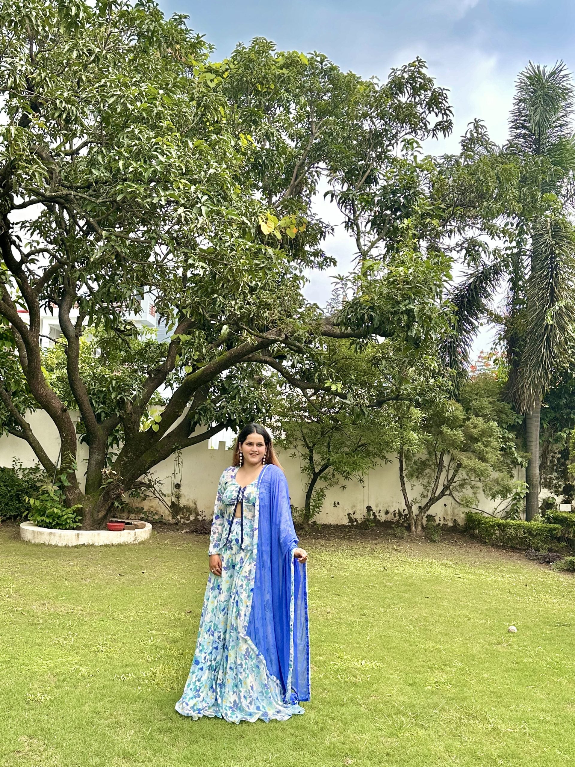 Light Blue Slit Sharara Set