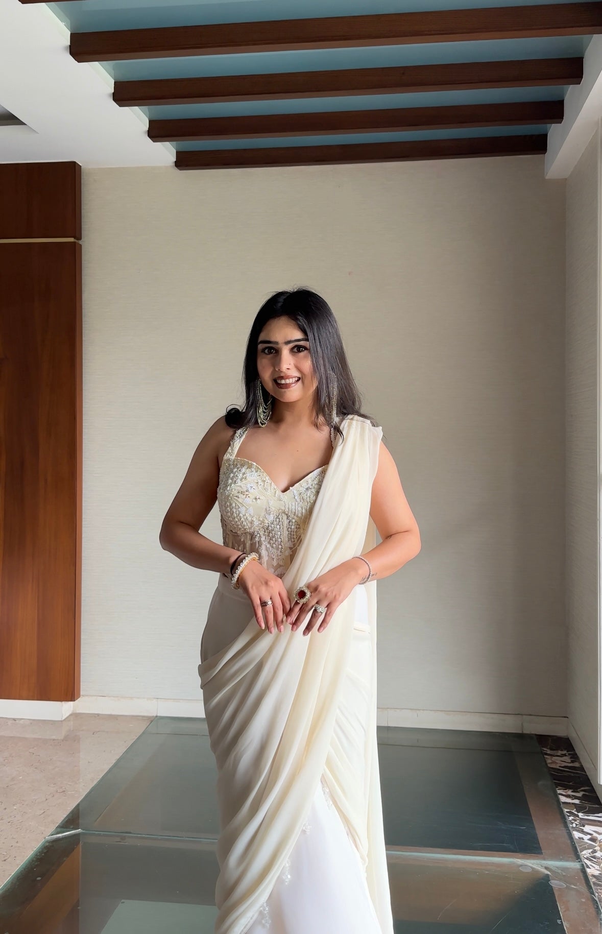 Cream Corset Saree