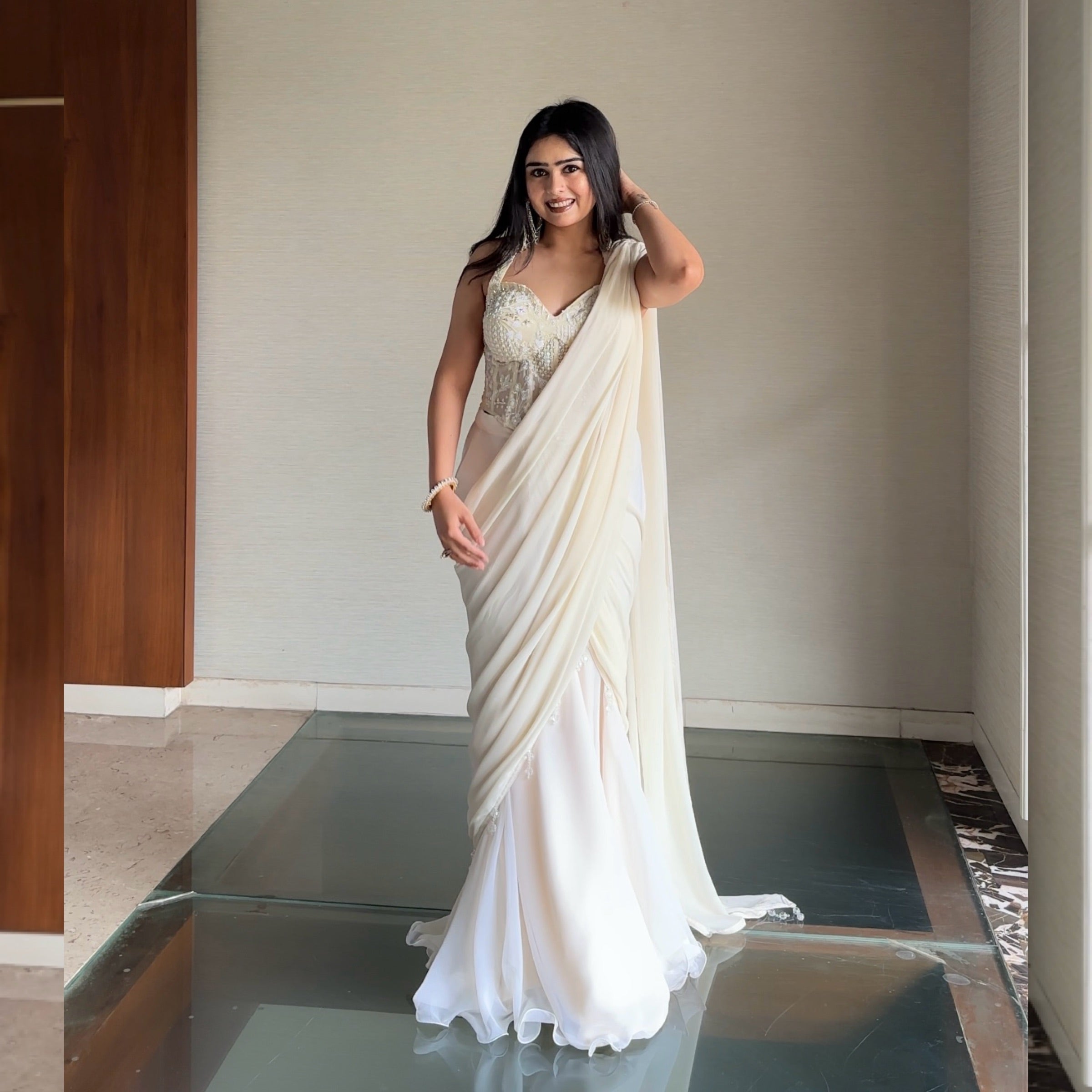 Cream Corset Saree