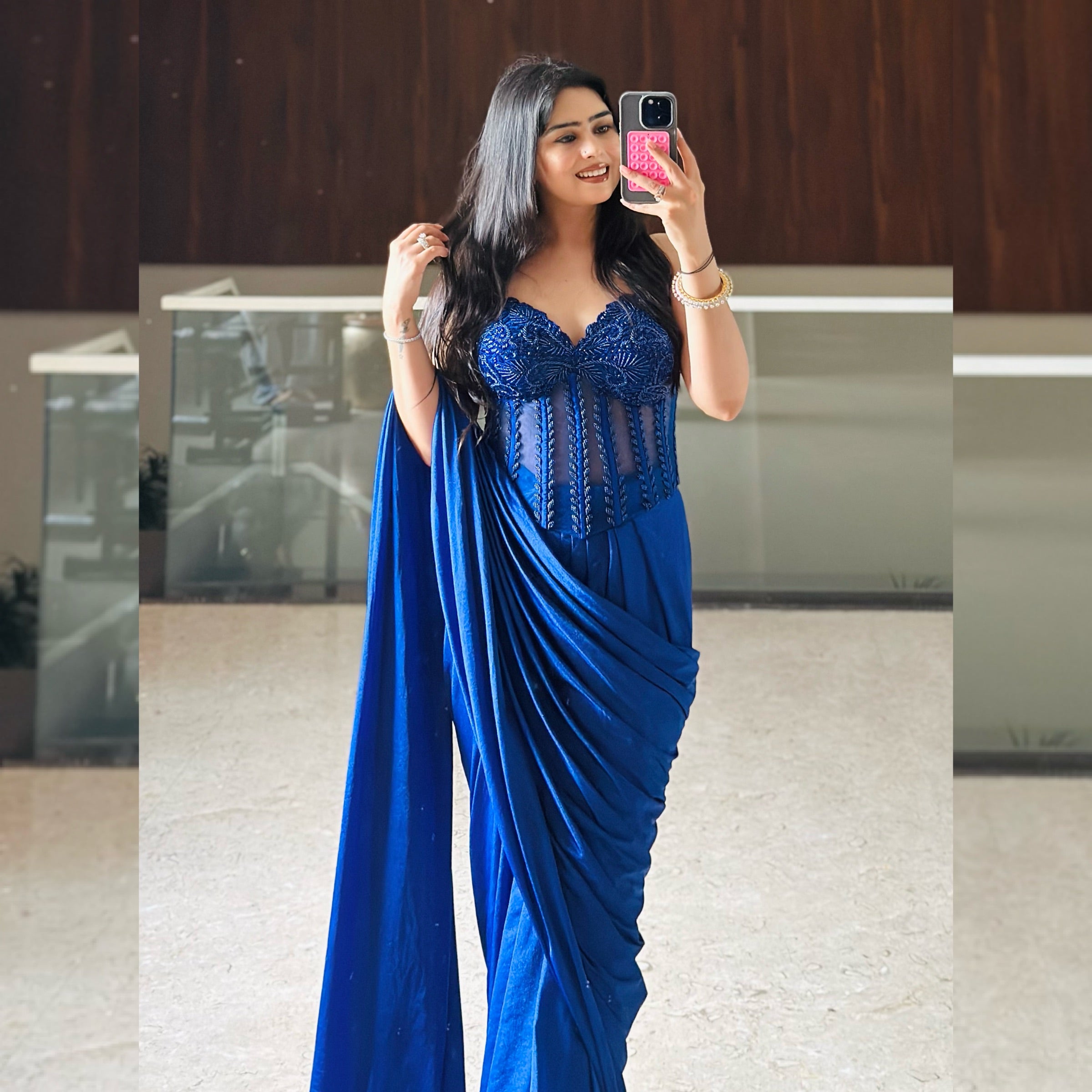 Royal Blue Corset Saree