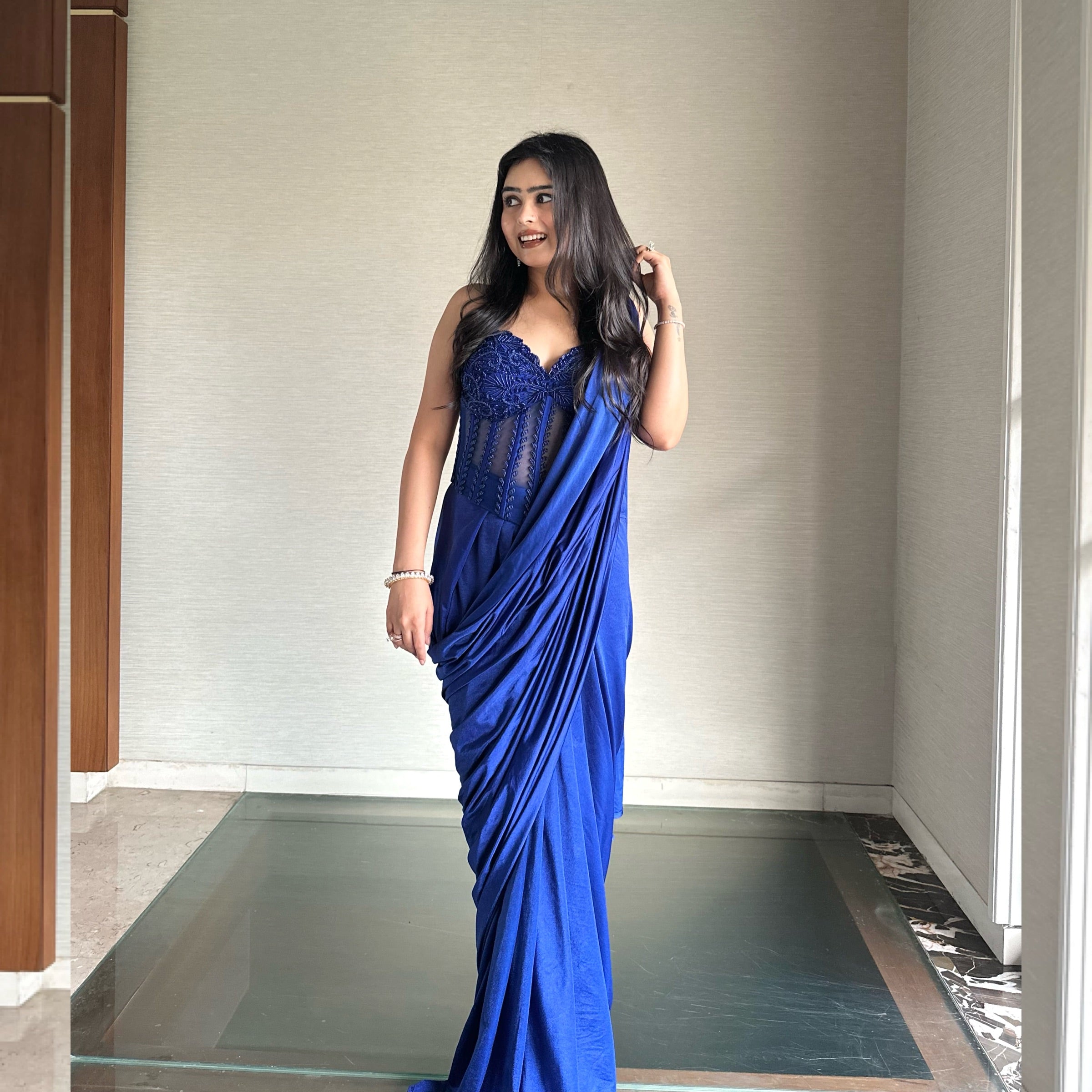 Royal Blue Corset Saree