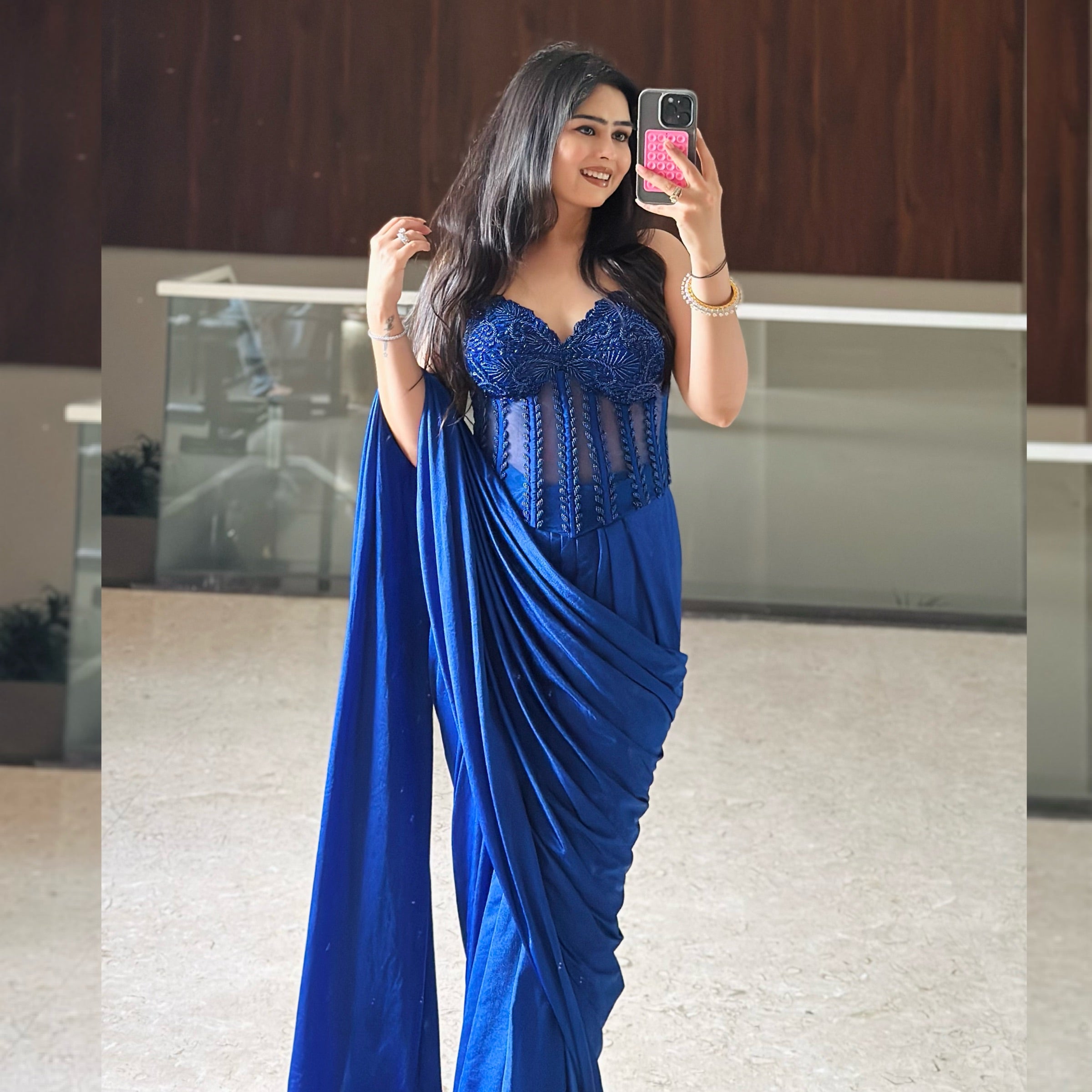 Royal Blue Corset Saree