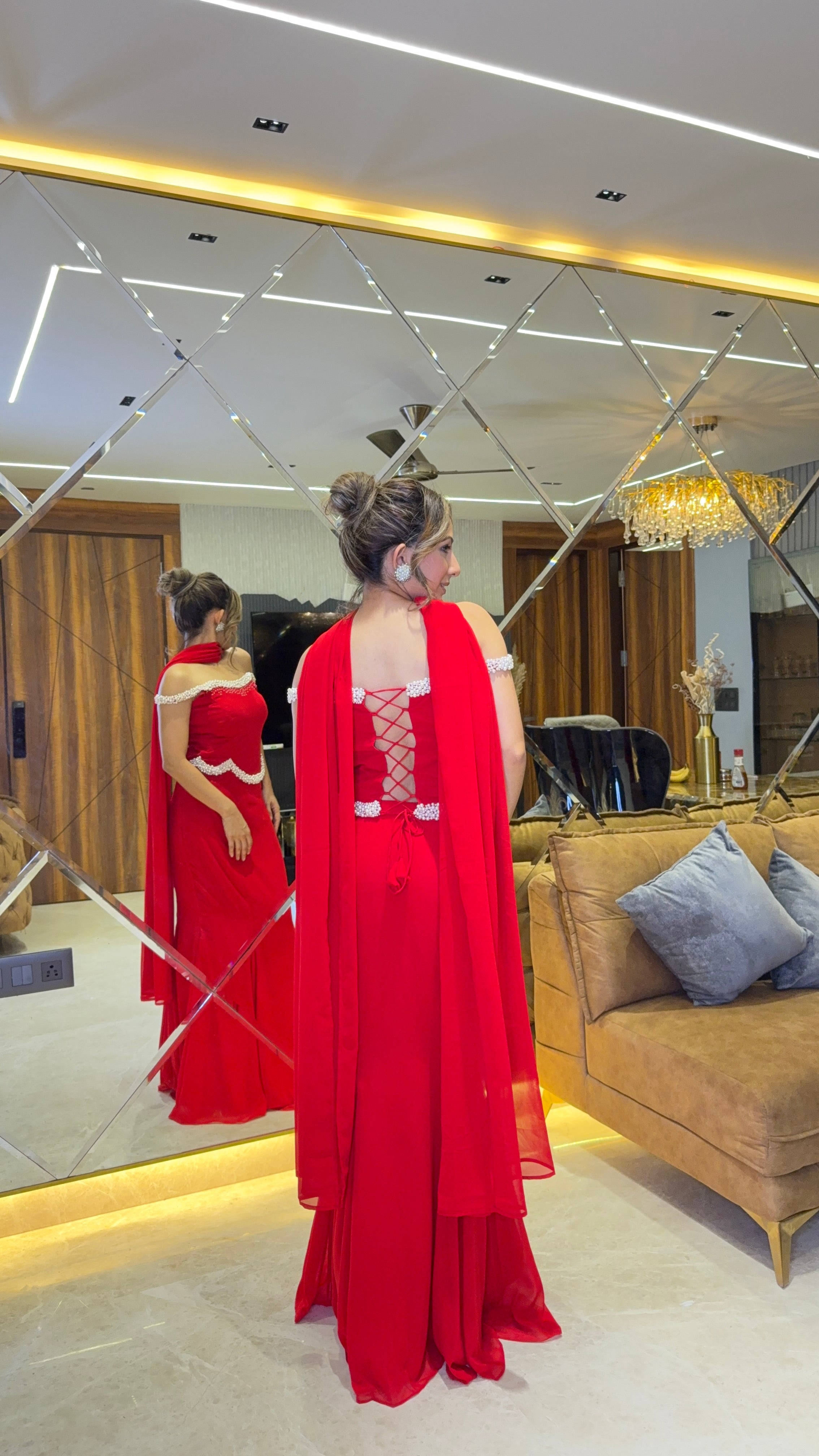 Red Corset Fish cut Skirt