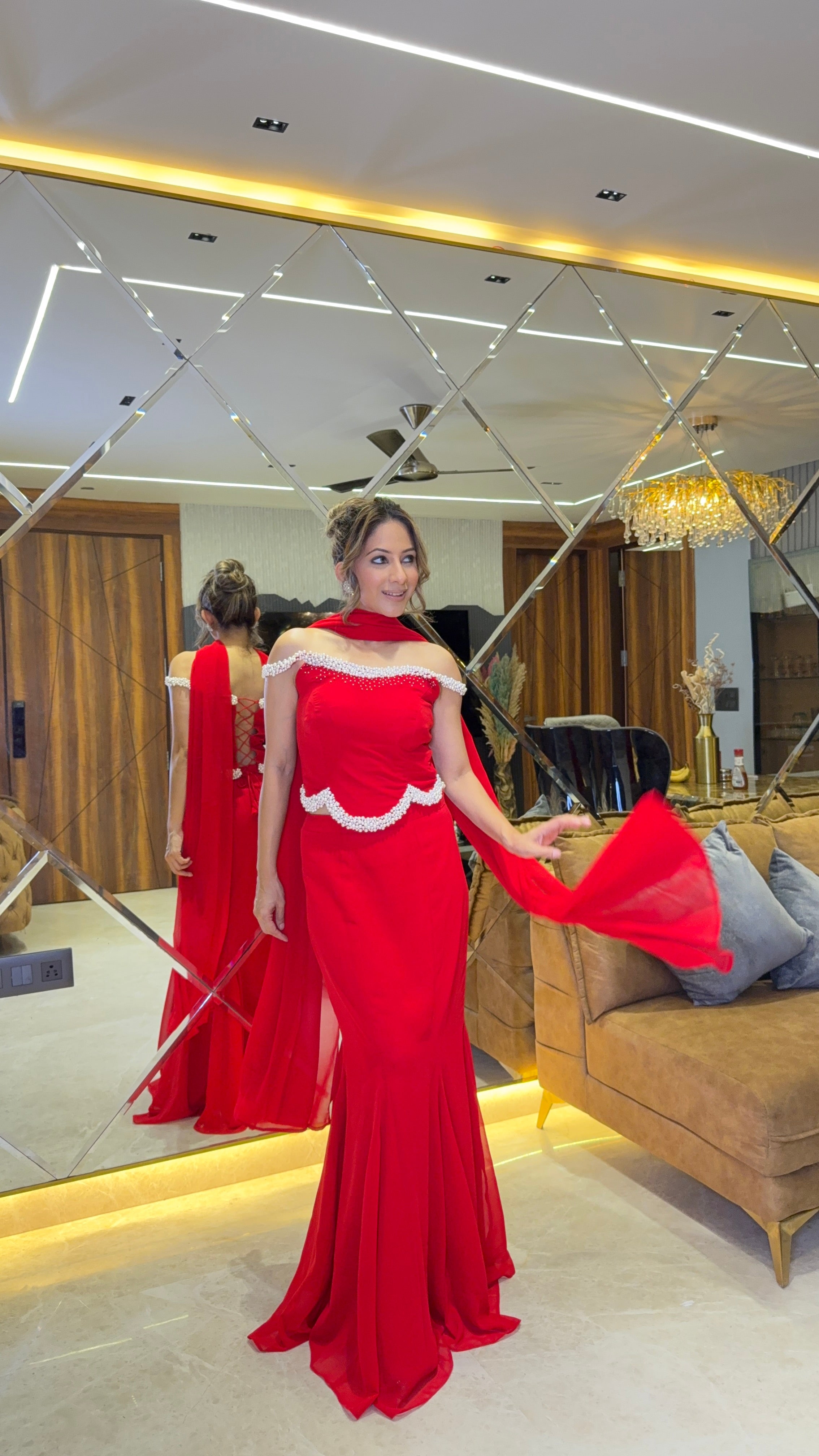 Red Corset Fish cut Skirt