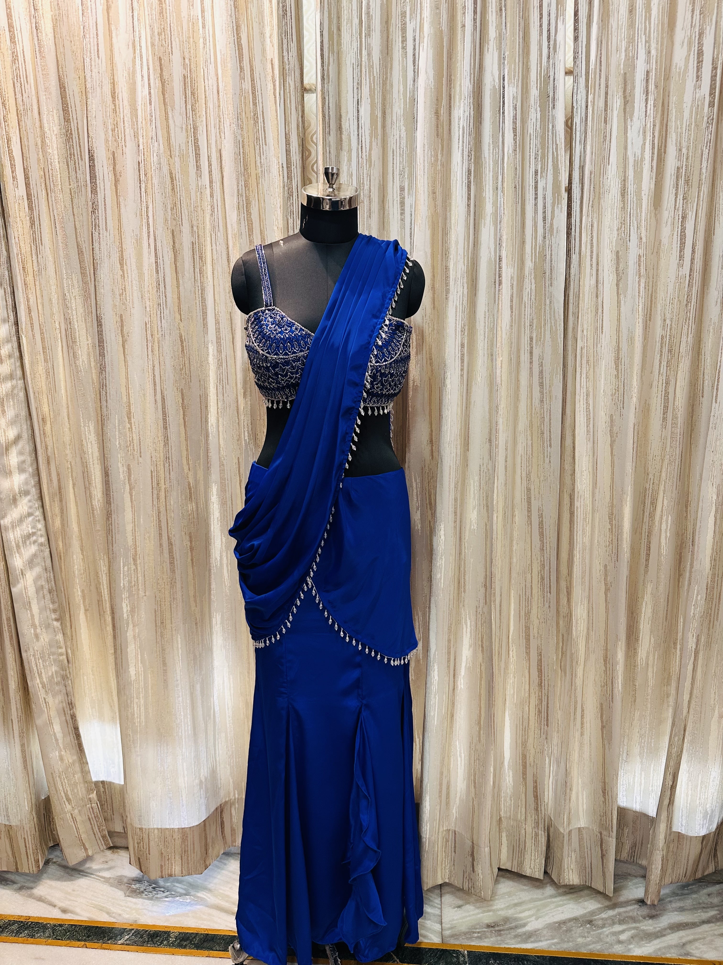 Blue Slit Saree