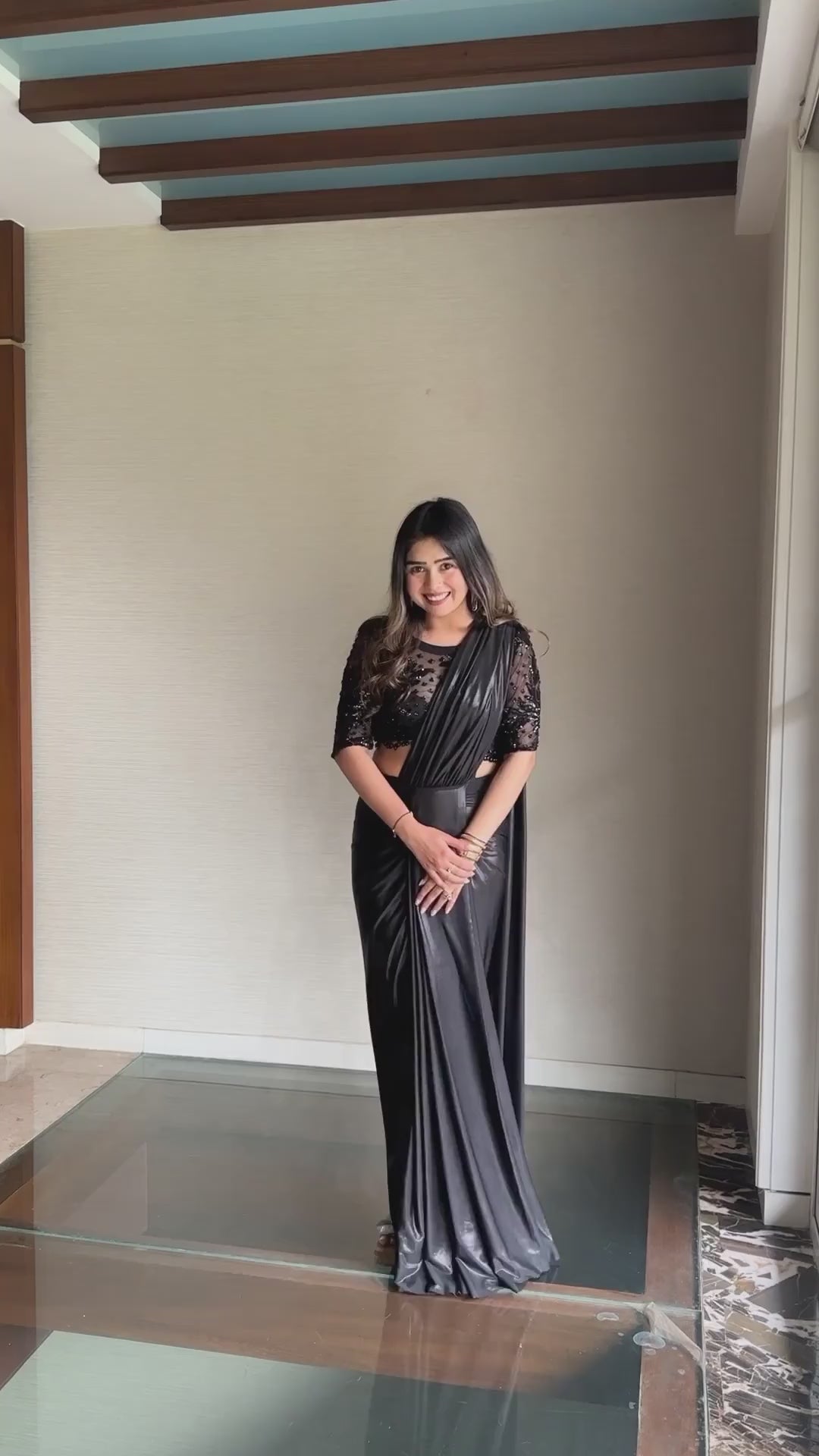 Black Lycra Handwork Saree
