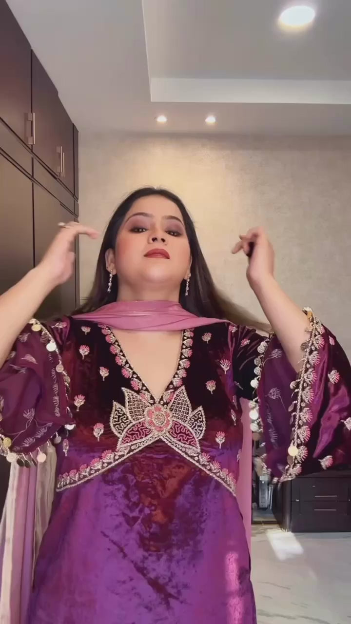 Wine Velvet Suit Set